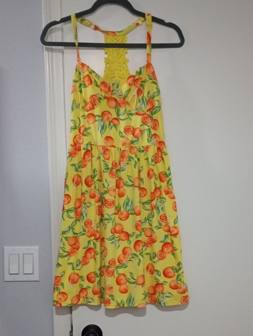 No Boundaries Yellow Orange Fruit-Print Midi Dress